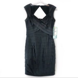 NWT Jones Wear little black cocktail or event midi tiered sheath midi dress